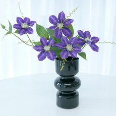 주앤지 조화 클레마티스 유리 화병 세트, 퍼플(조화), 블랙(화병)