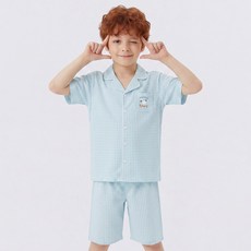 프리미에팜 시어서커 체크 5부 파자마 상하의 세트