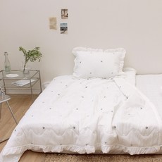 CHOUETTROOM 刺繡荷葉邊泡泡紗薄被, 藍莓