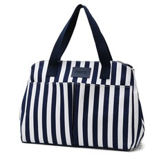 JH Company 條紋印花雙袋手提包, 海軍藍