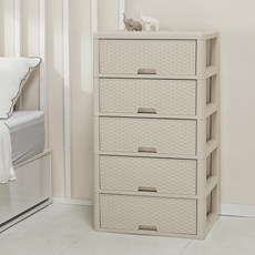 藤編雙面收納櫃, 5抽, 米色