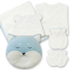 babybear 嬰兒用愛心新生兒內衣 + 防抓手套 + 腳套 + 新生兒帽 + 包巾 + 狐狸定型枕套組