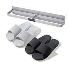 MONACO OLIVE 防滑浴室拖鞋 灰色 + 黑色 + 雙層拖鞋架 灰色 套組, 灰色+黑色, 1個