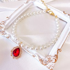 웨이비데이즈 반려동물 디아나 물방울 펜던트 비즈 목걸이, 레드, 1개