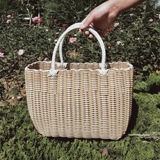 全高塑料野餐籃超大號, 02米色, 1個