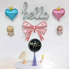 젠더리빌 풍선 DIY 세트, 05 하트 스트라이프리본 헬로 베이비, 1세트