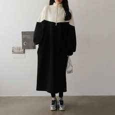 Motherlike 拼色內刷毛半拉鍊連身裙