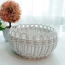 Rattan Shop 圓形花朵收納藤籃 J065W, 白色, 1個