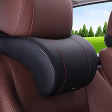 URBAN CAR 汽車高級皮革記憶棉頭枕頸枕, 黑色, 1個