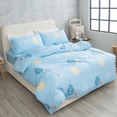 eyah 宜雅 嚴選舒柔床包 + 枕套 2個 秋葉藍草原 水洗綿工藝