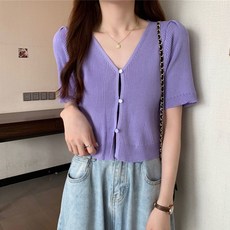 여성용 올룸 크롭 골지 반팔 가디건