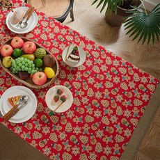 Maket Gamseong 聖誕餅乾圖案桌布, 140 x 160 cm, 1個, 紅色