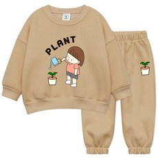 Little rabbit 兒童刷毛植物圖案上下褲裝套組