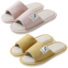 LIFE LANCE 優質亞麻室內拖鞋 兩雙組, 粉色+黃色, 1組