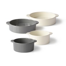 PRELUDE 素色雙柄圓形餐碗 M號 2入+L號 2入, 象牙，木炭, 4個