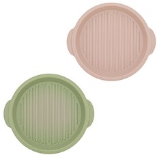 Kkumim 可微波圓形餐盤組, 1組, 2個圓形餐盤, 橄欖綠、沙米色