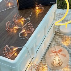 EPLYN 玫瑰金金屬露營車宿野餐LED燈串 20燈 3m, 鑽石, 1個