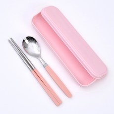RAONNURI 兒童粉彩盒便攜式便當餐具組, 粉紅色(外盒), 粉紅色(湯匙, 筷子), 外盒 + 湯匙 + 筷子