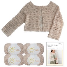 yarna 써니 밀키 가디건 뜨개실 45g x 4p + 인쇄도안 세트, 103 라이트베이지, 1세트