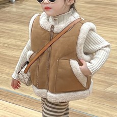 Yubly 女童 Hobang 麂皮羊毛層次騎士背心