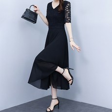 POPLARNC Pinnacle V領連身裙 P24SMOPS031001 含大尺碼, 黑色