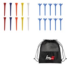 NAYASTYLE 塑膠高爾夫長Tee GFYP-167-3 10入 + ABS高爾夫長Tee 172-8PU 10入 + 收納袋套組, 隨機出貨(GFYP-167-3), 藍色(172-6PU)