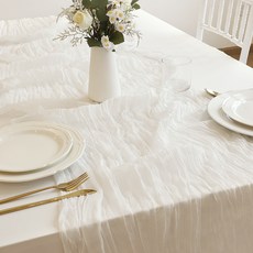 바른리빙 플로우링 쉬폰 테이블러너, 화이트, 1개, 90 x 300 cm