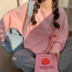 구디프 여성용 데일리 빈티지 스트릿 레터링 루즈핏 맨투맨