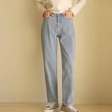 BBAEBBAE 女款刷毛褲腳拼色直筒牛仔褲