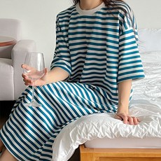 Borimom條紋短袖長版孕婦連身裙 a898