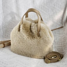 FROMHEAVEN Permicat 人造毛皮迷你水桶包 S372, 米色