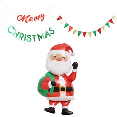 Joy Party Grabo 聖誕快樂亮粉拉旗 + 亮粉三角拉旗 聖誕節 + 特別配送包 超大型聖誕老人鋁箔氣球, 1套, 混合色
