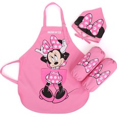 迪士尼兒童米妮圍裙 + 蝴蝶結防水袖套 + 頭巾套組 PO211