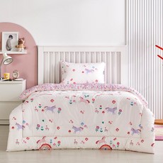 Swell Bedding 獨角獸小花防蟎兒童薄被, 象牙粉色