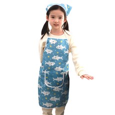 bebe chouette 孩童印花防水圍裙+頭巾+伸縮扣 2入