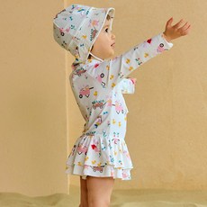 IAMBEBE 女童野餐花園抗UV連身式防曬泳衣