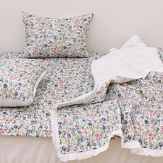 CHOUETTROOM Robe Flower 泡泡紗 60支棉 夏季涼被, 藍色