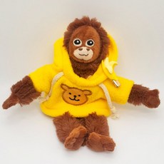 BUBBLYDAY 可愛猴子娃娃鑰匙圈包包吊飾, 20cm, 黃色 + 香蕉別針, 1個