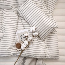 棉質條紋圖案午睡被子組, 灰色