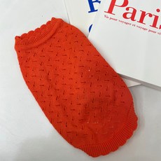 Caniche 狗狗蠟筆網眼圓領針織衫, 橘色