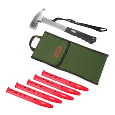 NOMADE 強力營鎚 + 雪地沙地營釘 31cm + 營鎚營釘收納袋 套組, 紅色(沙地營釘), 1套