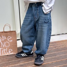 Starbean 男童款微笑刺繡貓抓水洗丹寧長褲