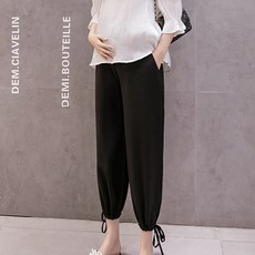 簡約蝴蝶結毛圈布孕婦七分褲