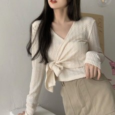 아이엠몽 여성용 바움 브이넥 랩 스타일 티셔츠