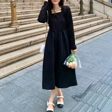 닷이프 스퀘어넥 투톤 롱 원피스 빅사이즈 포함