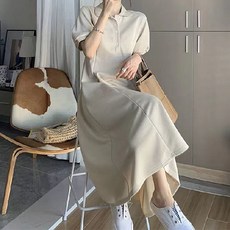 여성용 블랙101 로데 카라넥 플레어 롱 원피스 CH-2321396