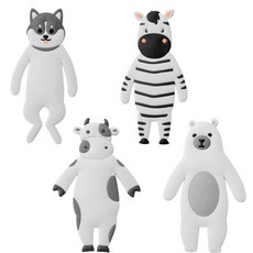 Mibil 可愛動物玄關磁鐵掛鉤4件組, 哈士奇, 斑馬, 乳牛, 北極熊