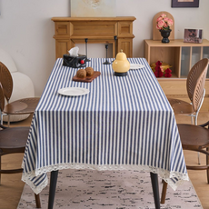 테이아 산뜻한 스트라이프 디자인의 식탁보, 블루, 1개, 140 x 220 cm