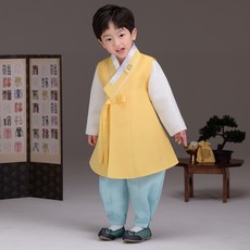 TheyeHanbok 男童款黃色淺綠色兒童韓服套裝 924