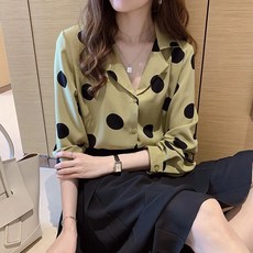 마켓에이 여성용 빅 도트 카라 블라우스